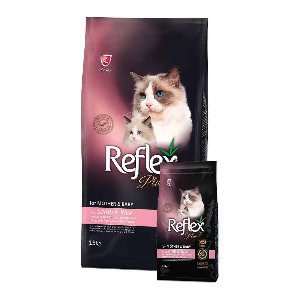 غذای خشک گربه مادر و نوزاد با طعم گوشت بره و برنج رفلکس پلاس