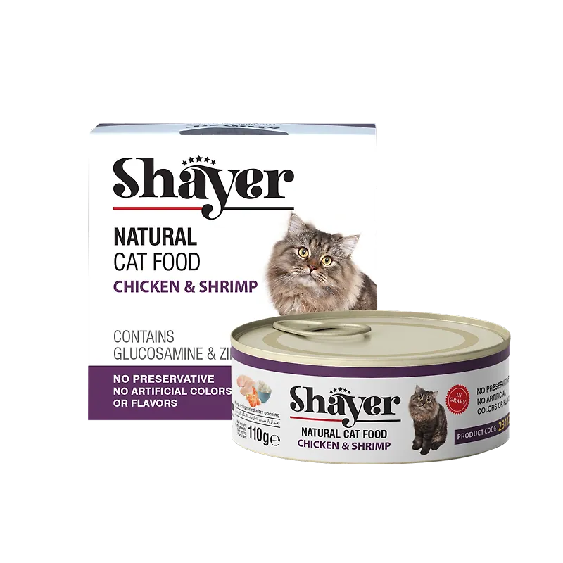 خرید و قیمت کنسرو گربه مدل نچرال با طعم مرغ و میگو شایر