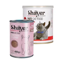 خرید و قیمت کنسرو گربه مدل پته ای با طعم مرغ و جیگر شایر 400 گرم
