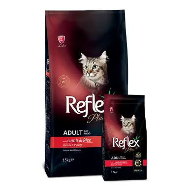 غذای خشک گربه بالغ با طعم بره و برنج رفلکس پلاس