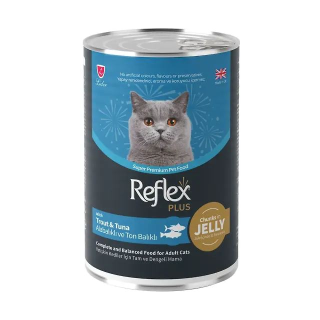 کنسرو گربه با طعم ماهی قزل آلا و تن رفلکس پلاس
