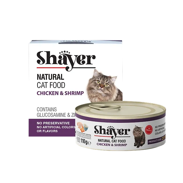 خرید و قیمت کنسرو گربه مدل نچرال با طعم مرغ و میگو شایر